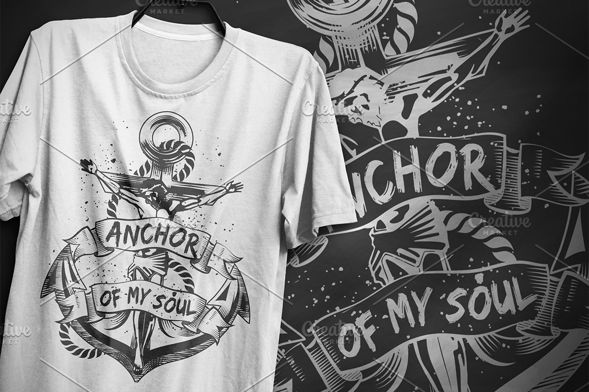 White T-shirt with the grey lettering "Anchor of my soul".