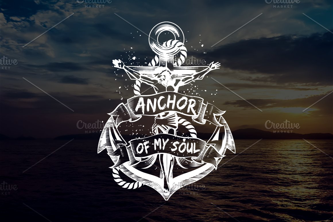 The white lettering "Anchor of my soul" on a ocean background.