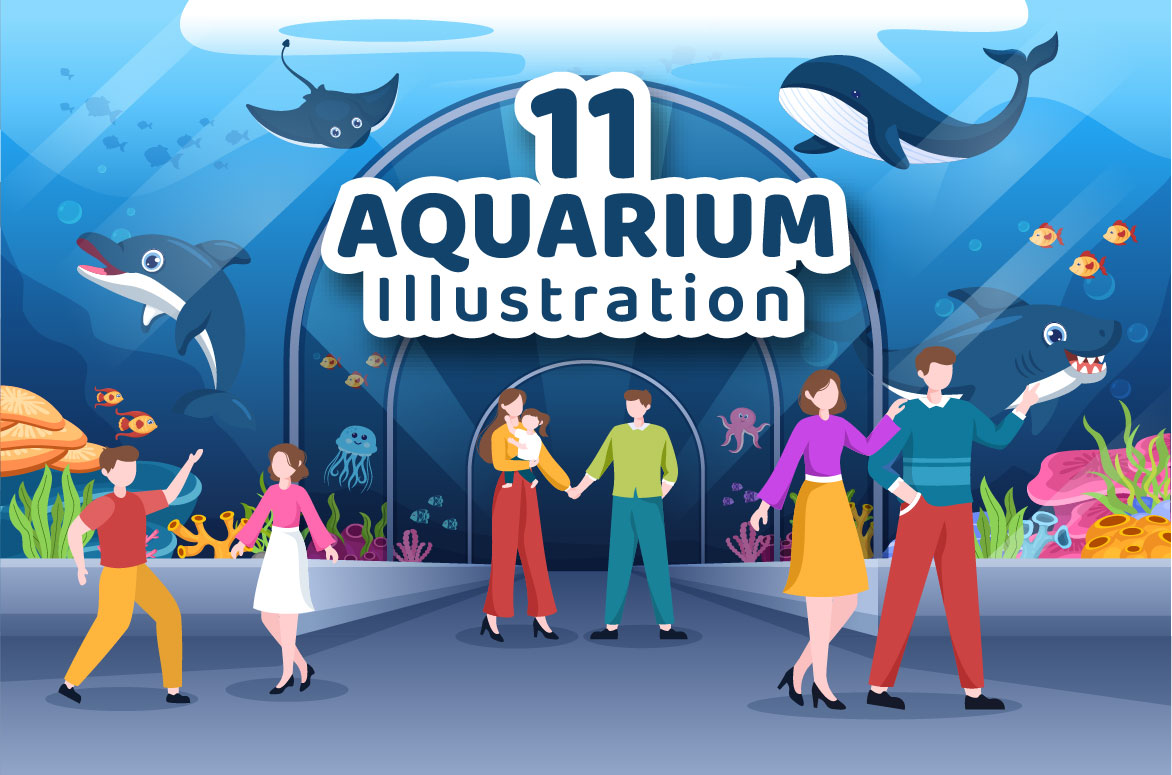 11 Aquarium Flat Illustration facebook image.