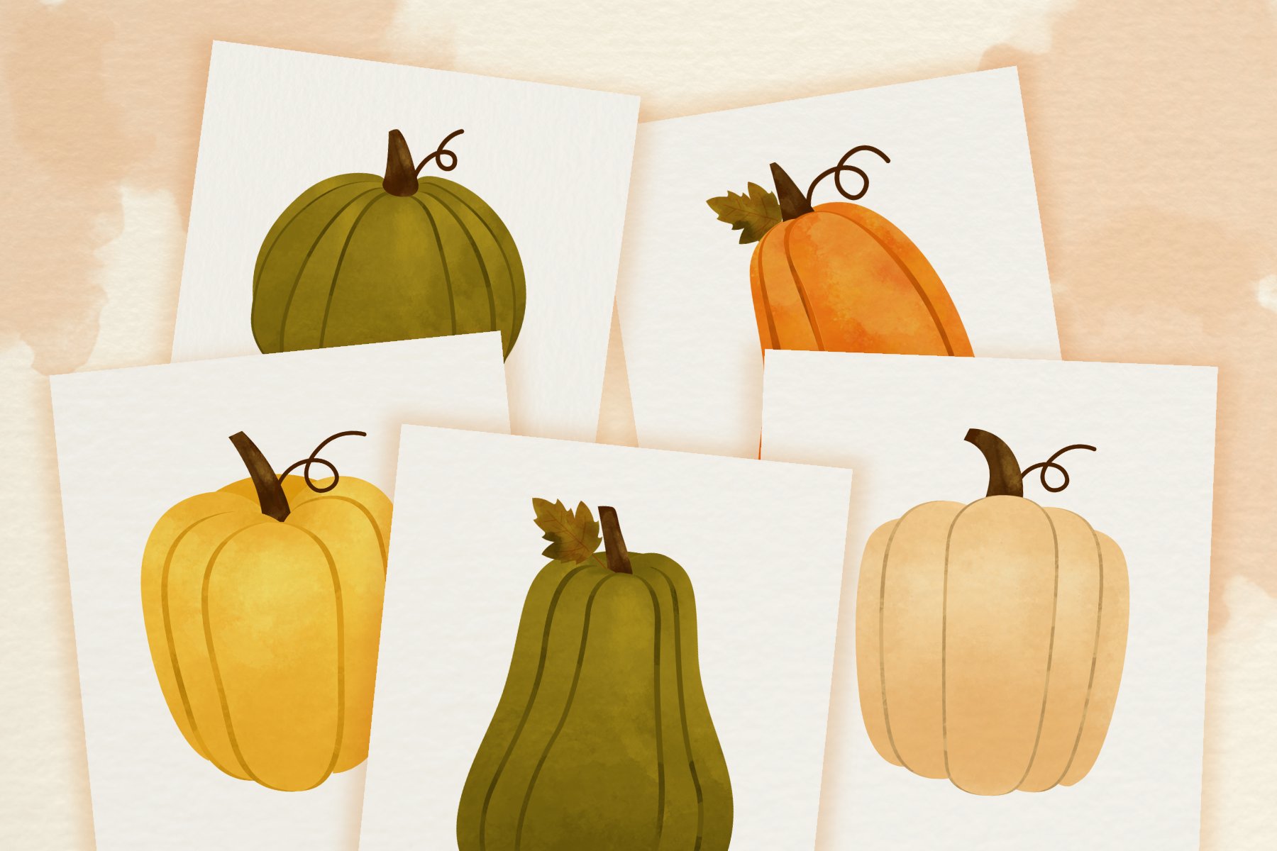 White cards with pumpkins.