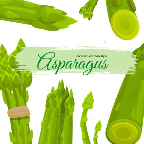 Asparagus icons set, cartoon style.