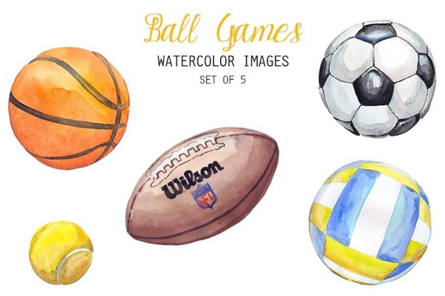 Cover image of Watercolor Ball Games Clipart.
