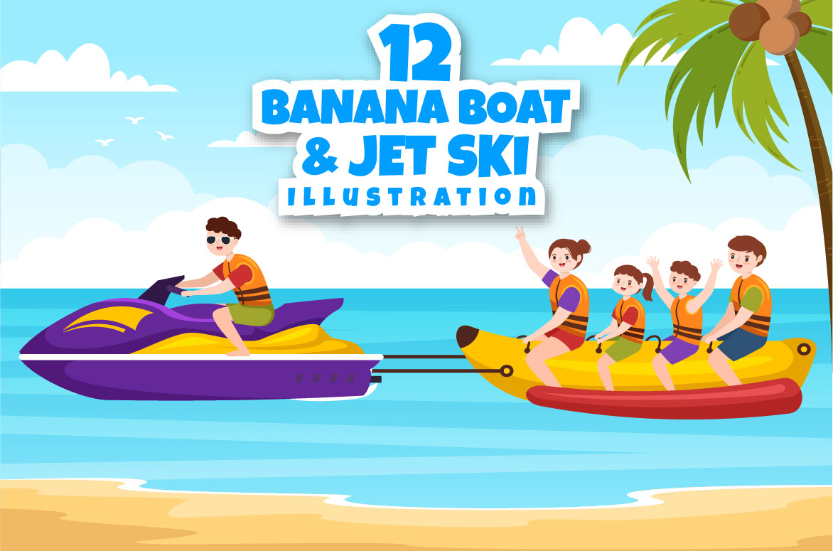 12 Playing Banana Boat and Jet Ski Illustration facebook image.