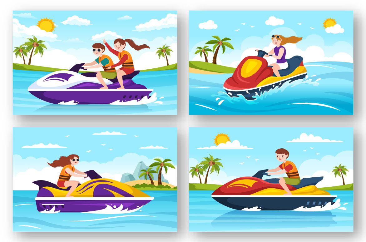 12 Playing Banana Boat and Jet Ski Illustration collection.