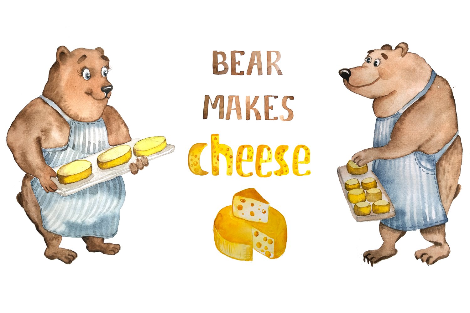 Watercolor image of bears making cheese.
