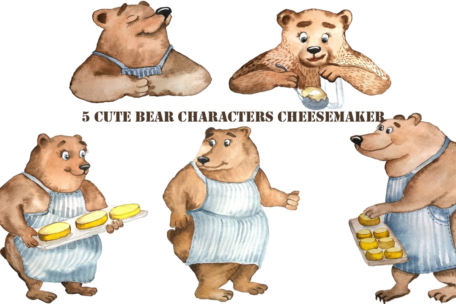 Colorful cartoon bears making cheese.