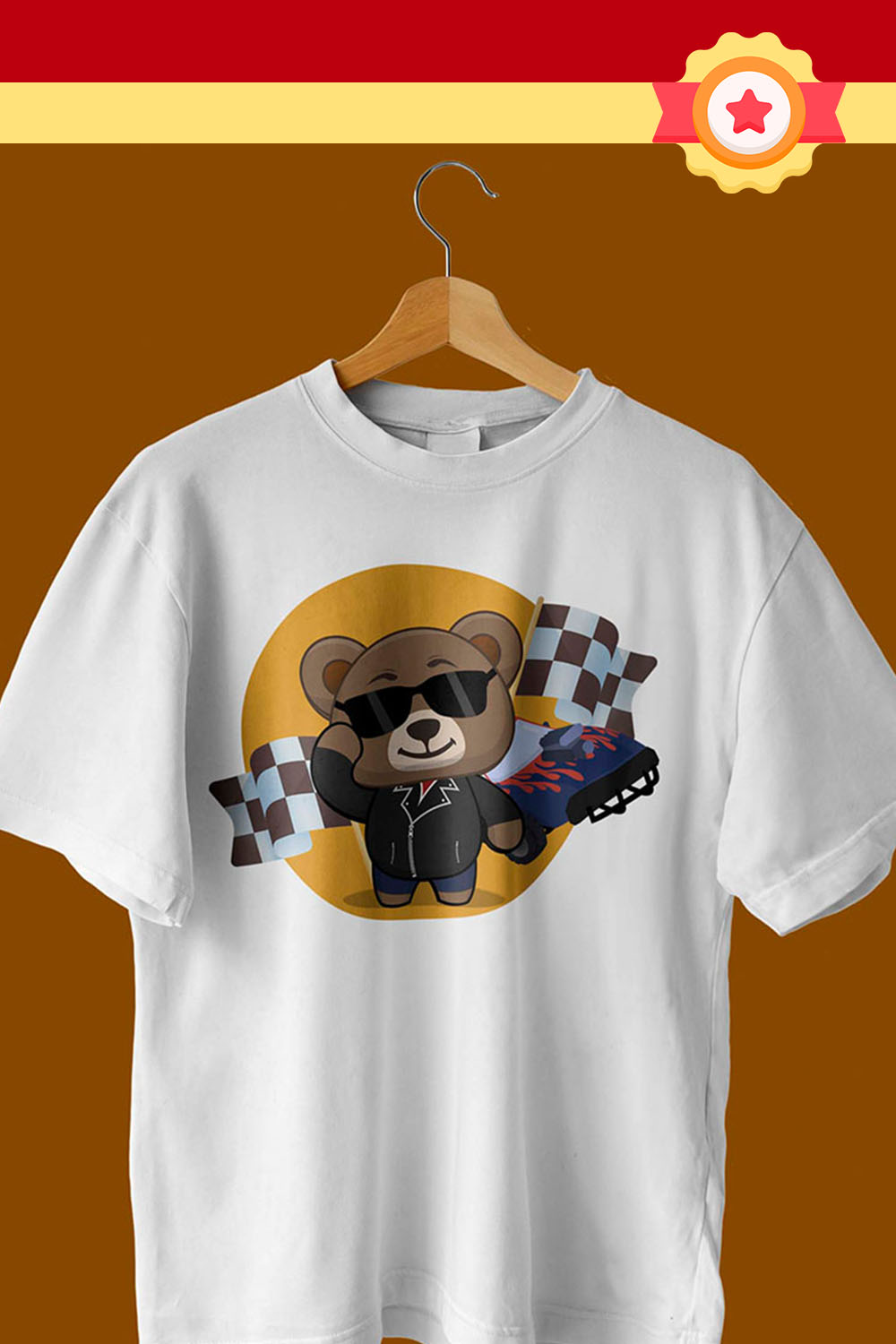 Bear with Sunglasses T-shirt Design Pinterest collage image.