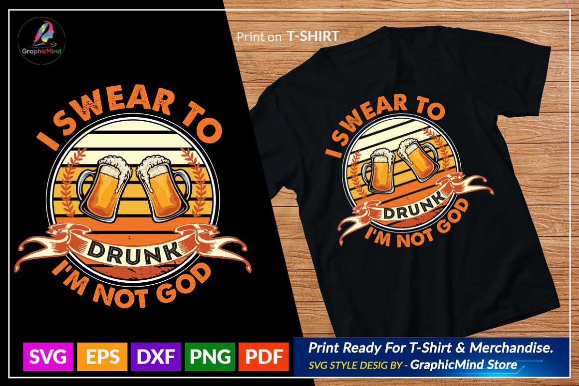 Black t-shirt with the lettering "I swear to drunk I'm not god".