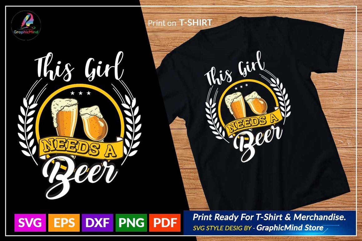 Black t-shirt with the lettering "This girl needs a beer".
