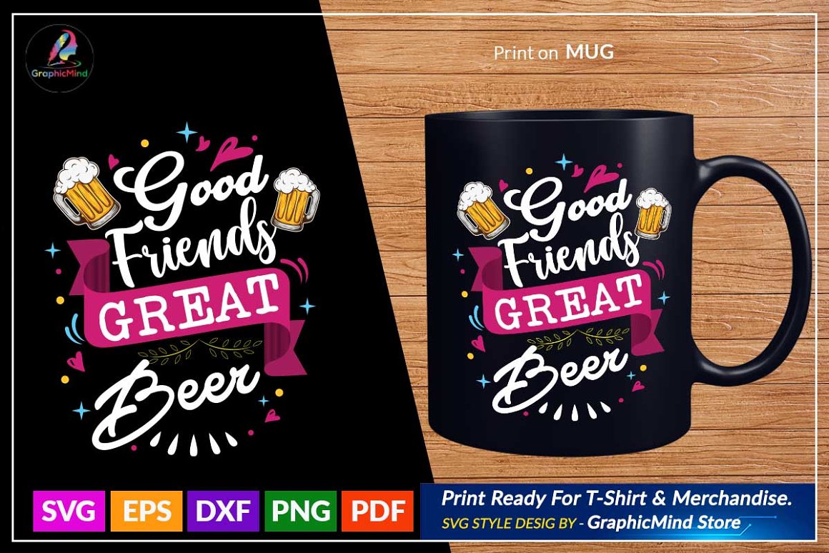 Black cup with the lettering "Good friends great beer".