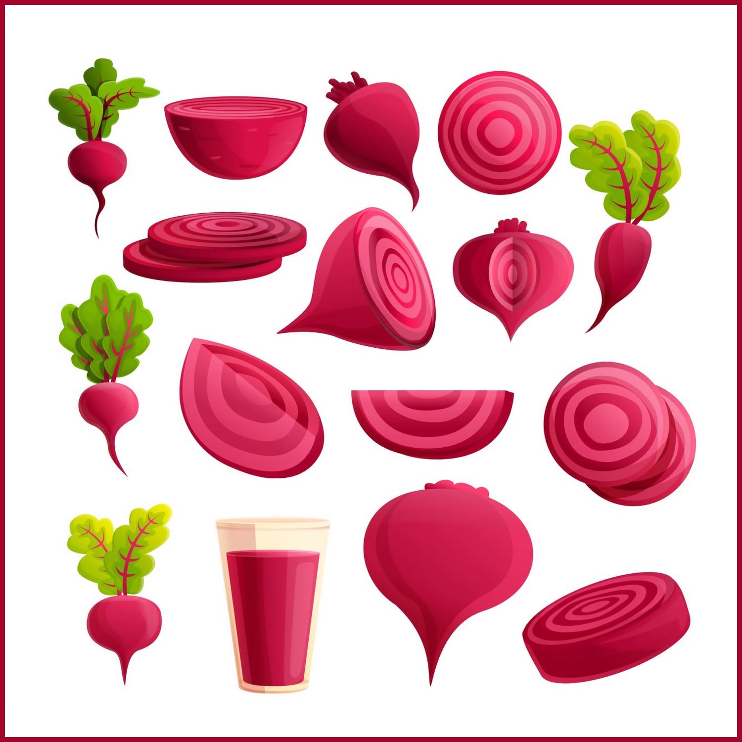 Beet icons set, cartoon style cover.