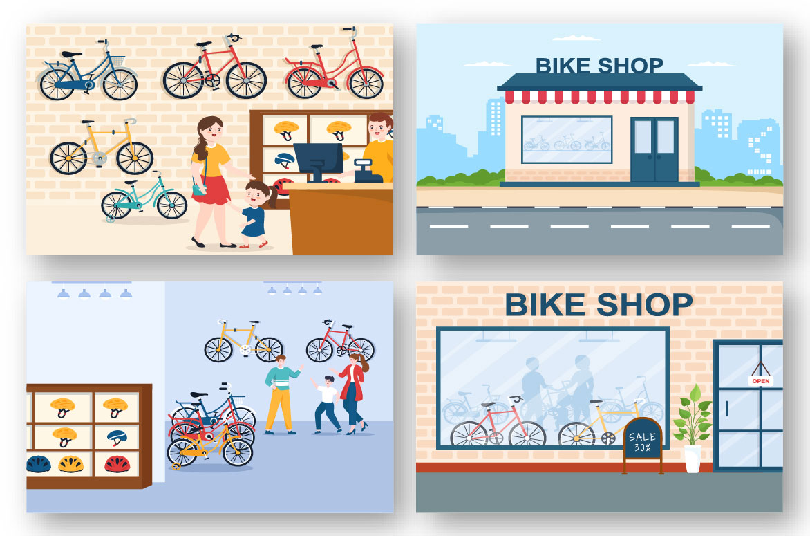 10 Bike Shop Illustration collection.