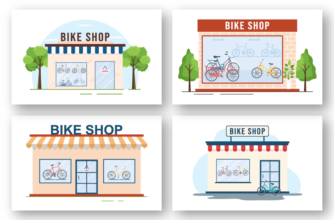 10 Bike Shop Illustration set.