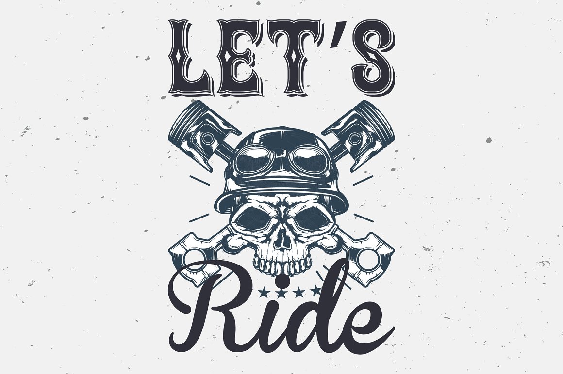 The dark grey lettering "Let's ride" on a grey background.