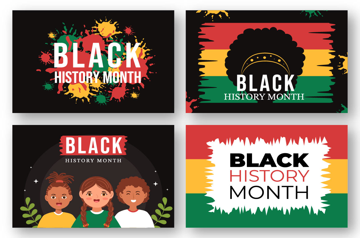 17 Black History Month Illustration for greeting cards.