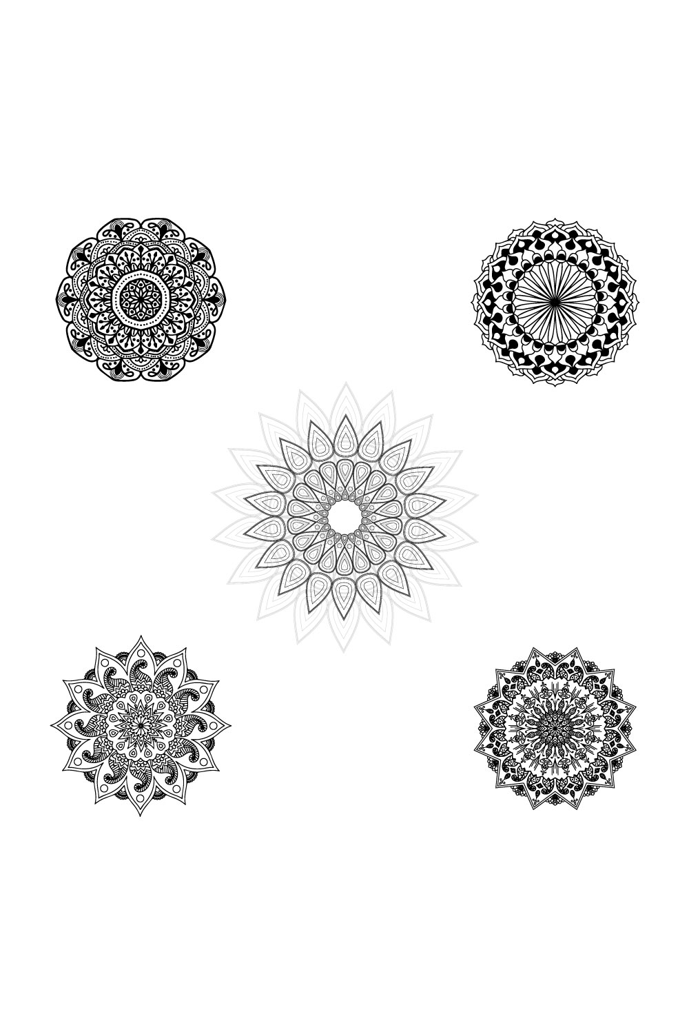 5 Black and White Mandala Design pinterest image.