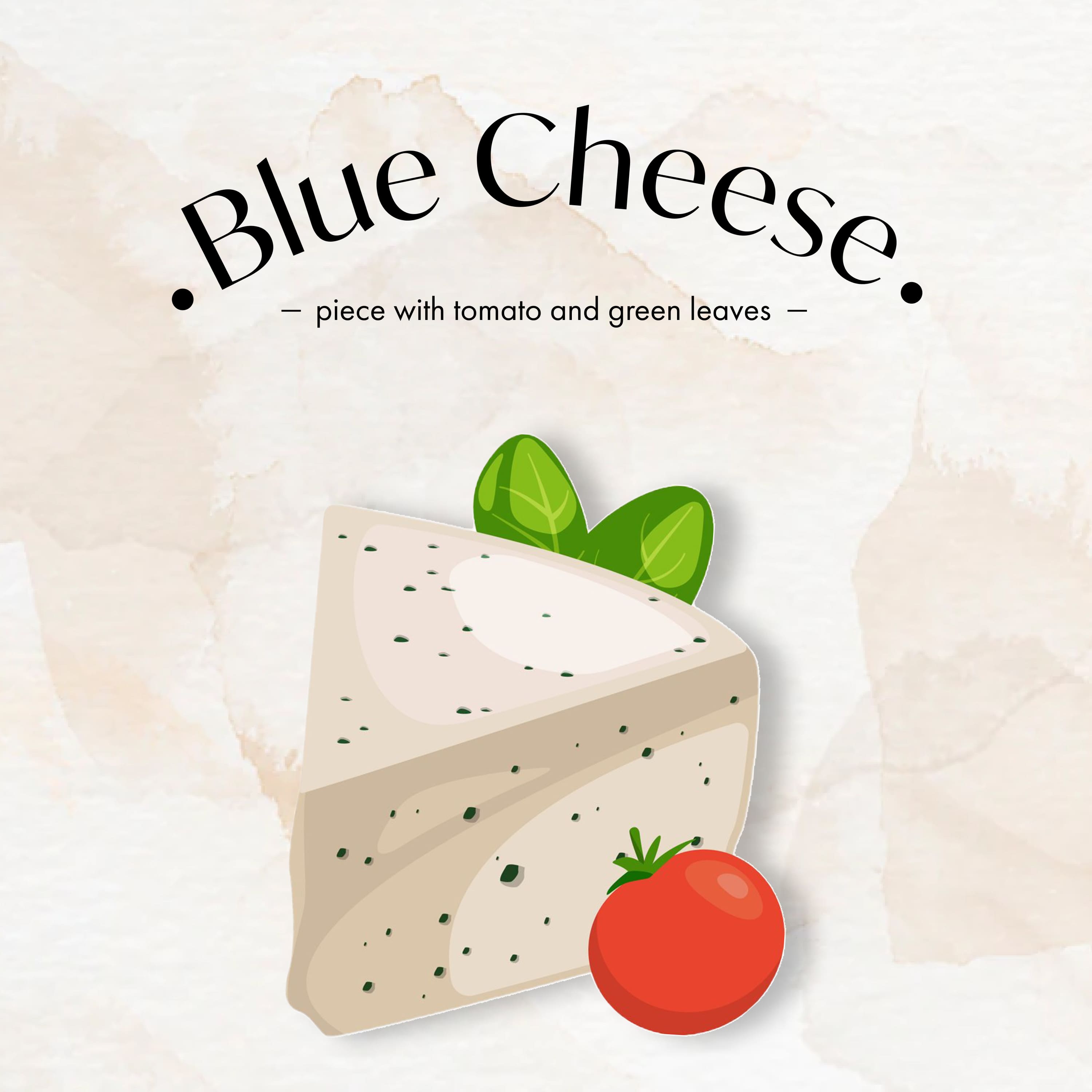 Colorful image of blue cheese and tomato.