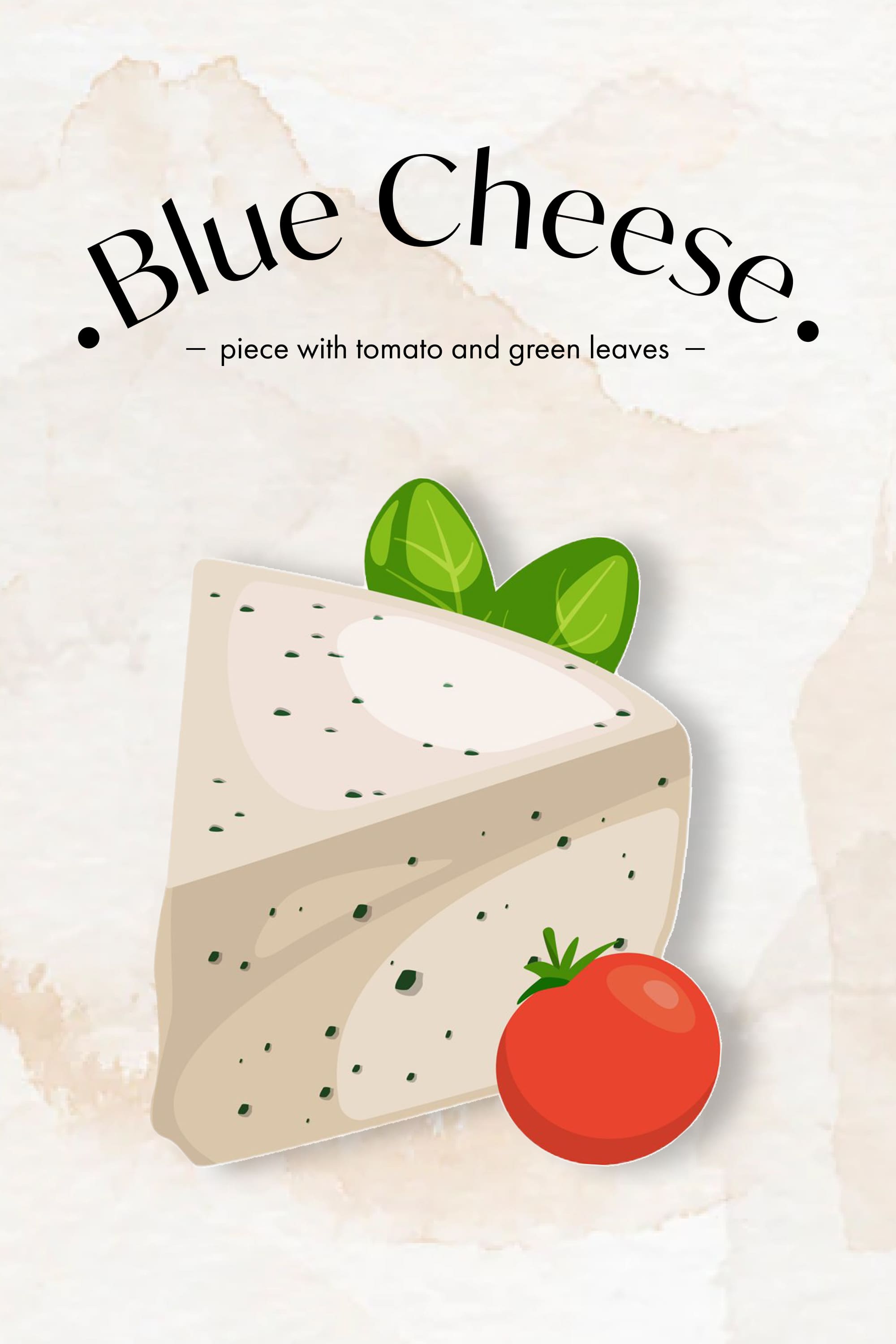 Cartoon image of blue cheese and tomato.
