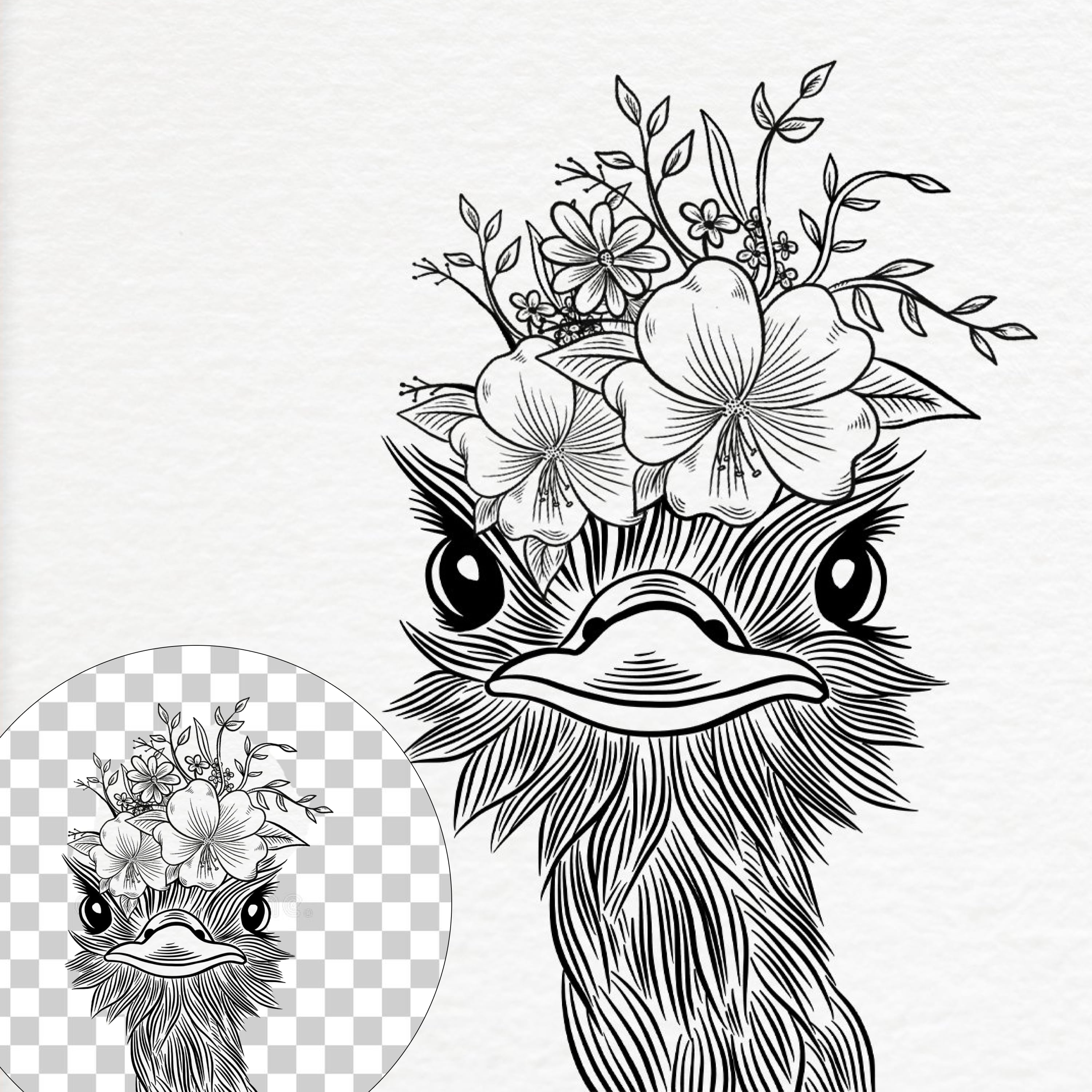 Boho illustration | Ostrich With Flowers cover.