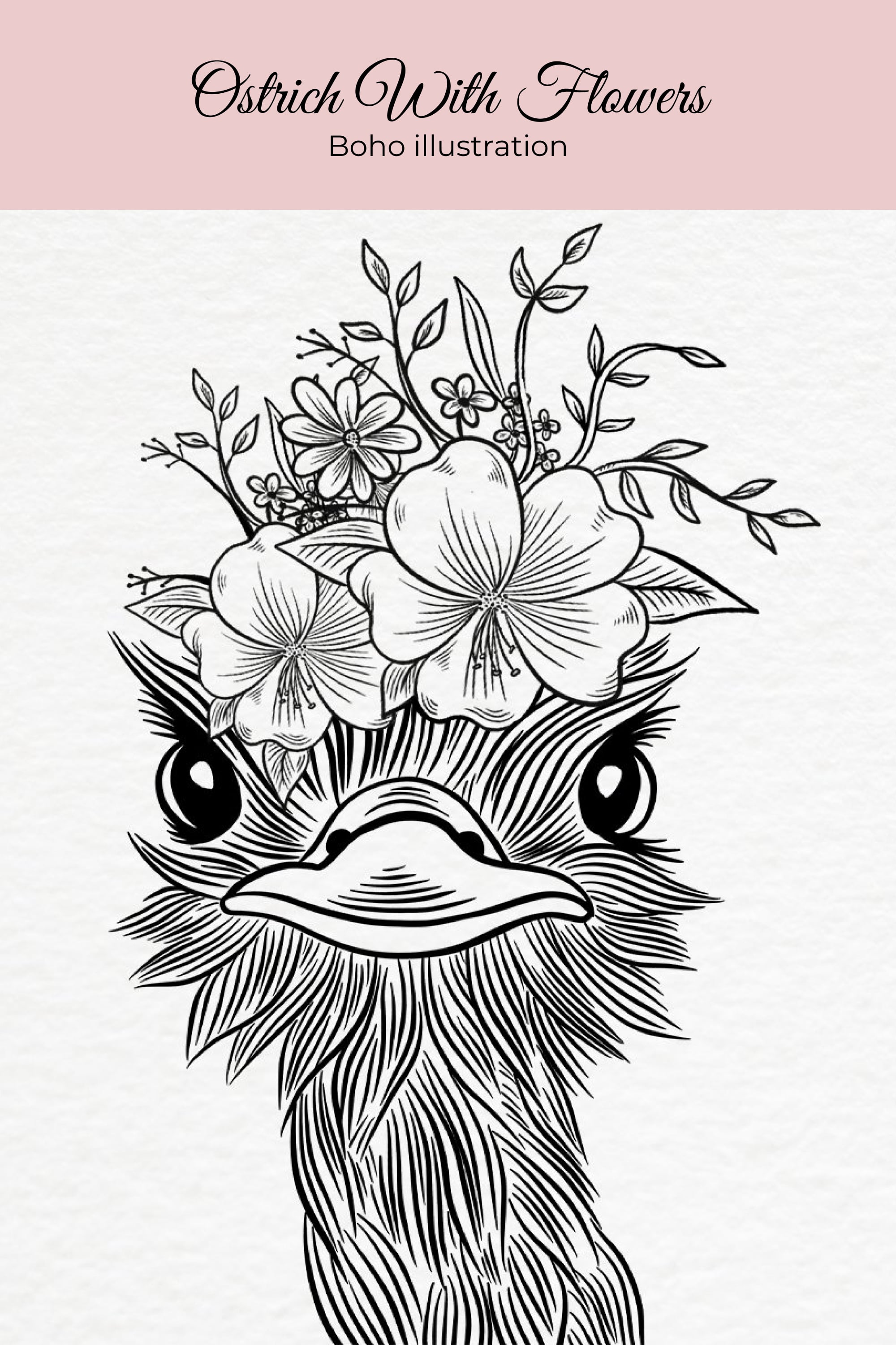 boho illustration ostrich with flowers pinterest min