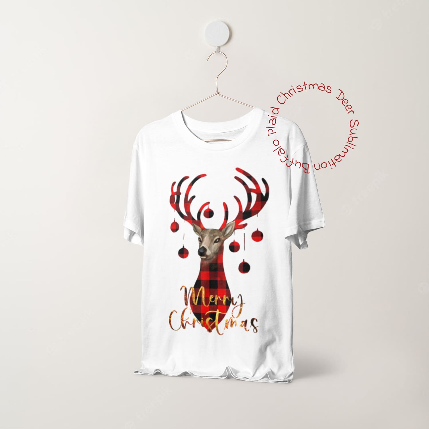 White T-shirt with fabulous Christmas deer print.