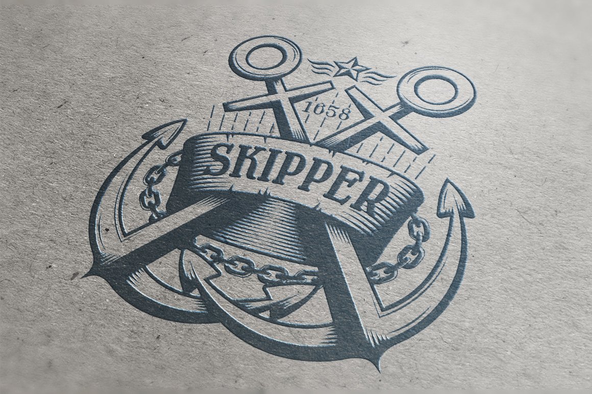 Matte grey paper with skipper logo.