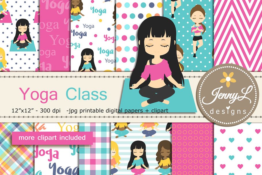 Cover image of Yoga Digital Papers & Clipart.