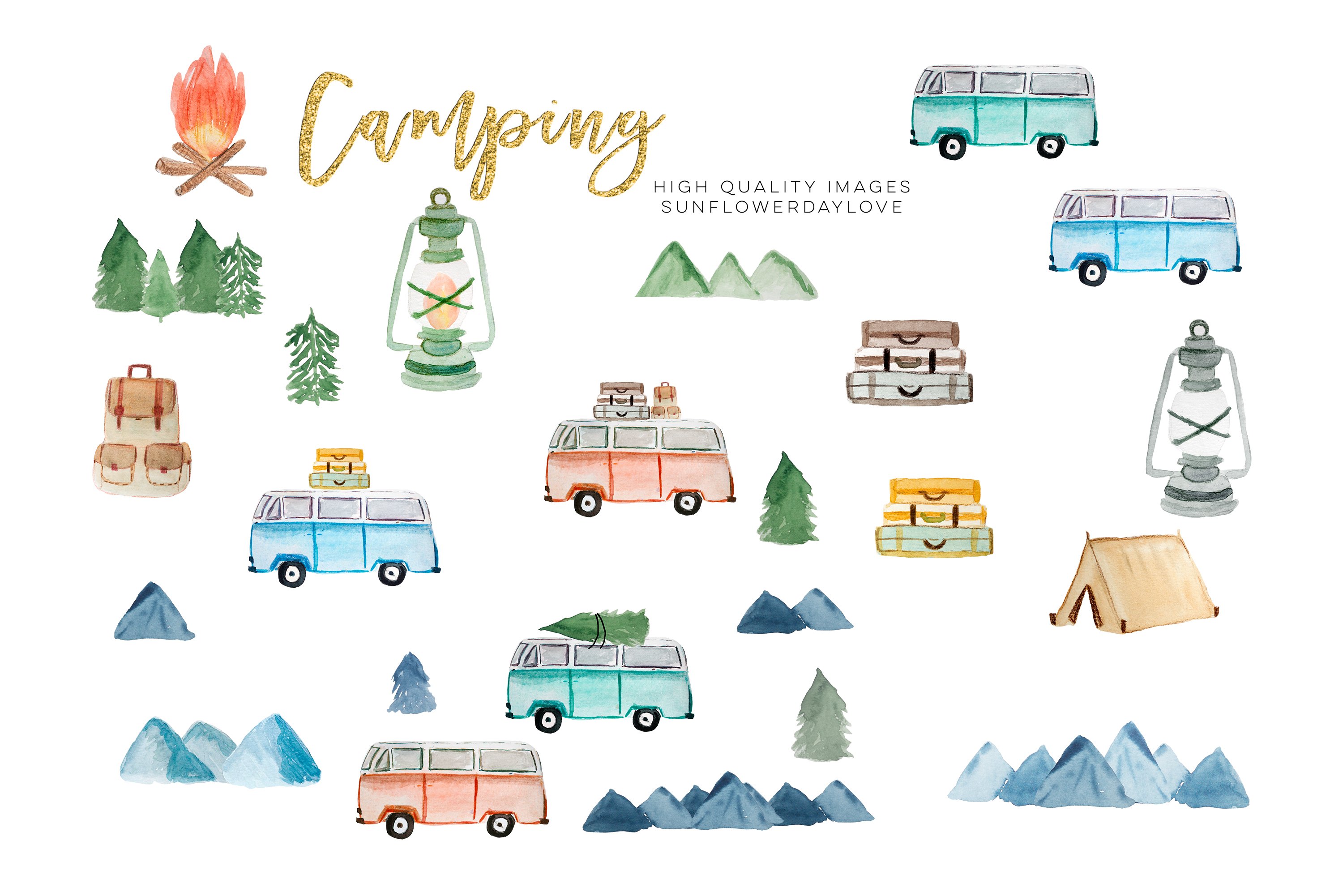 Diverse of campers in different colors.