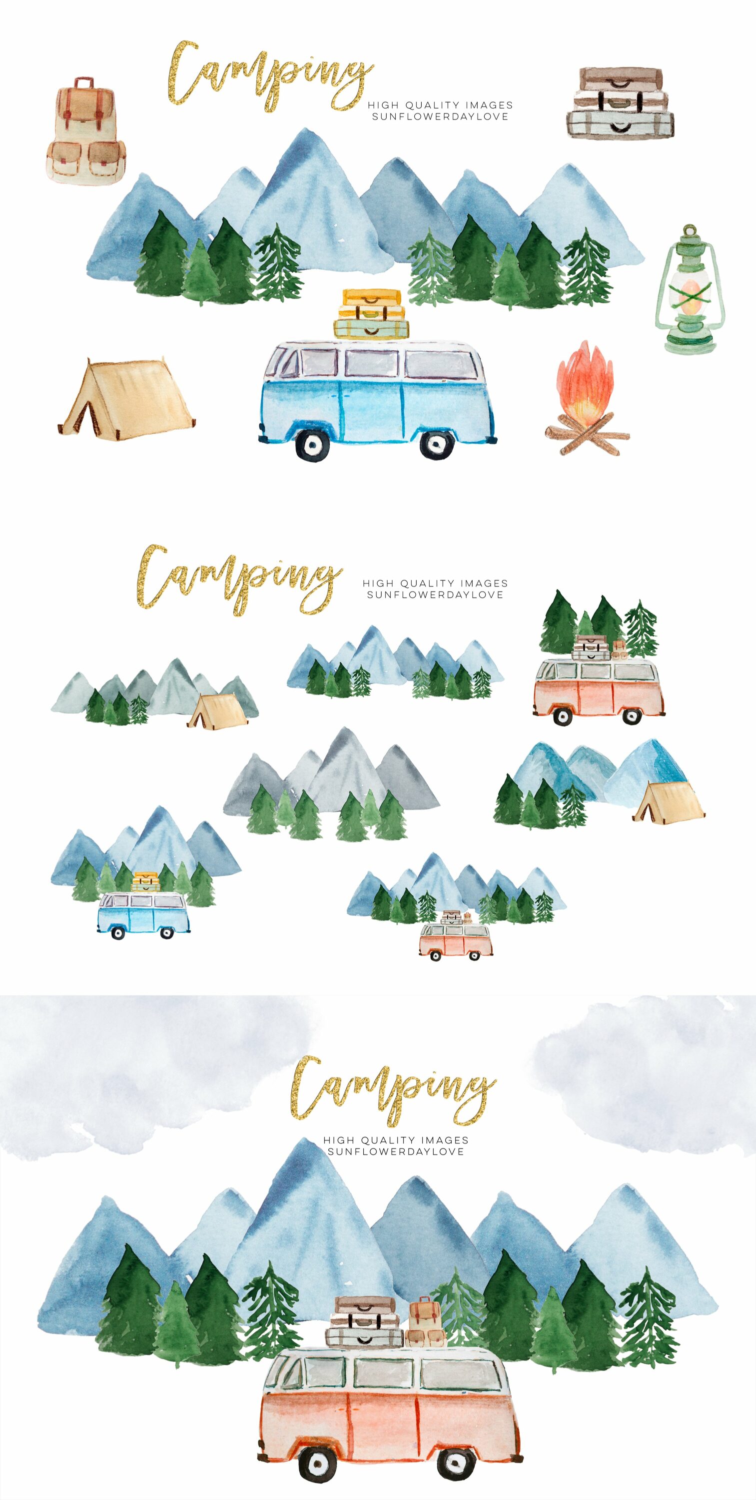 So full watercolor camping illustrations.