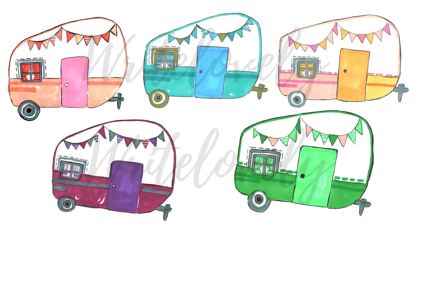 Colorful campers set.