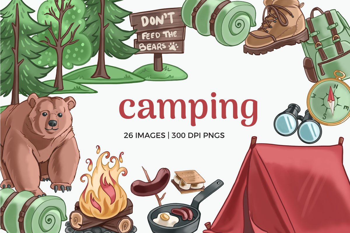 Cover image of Camping Clipart Illustrations.