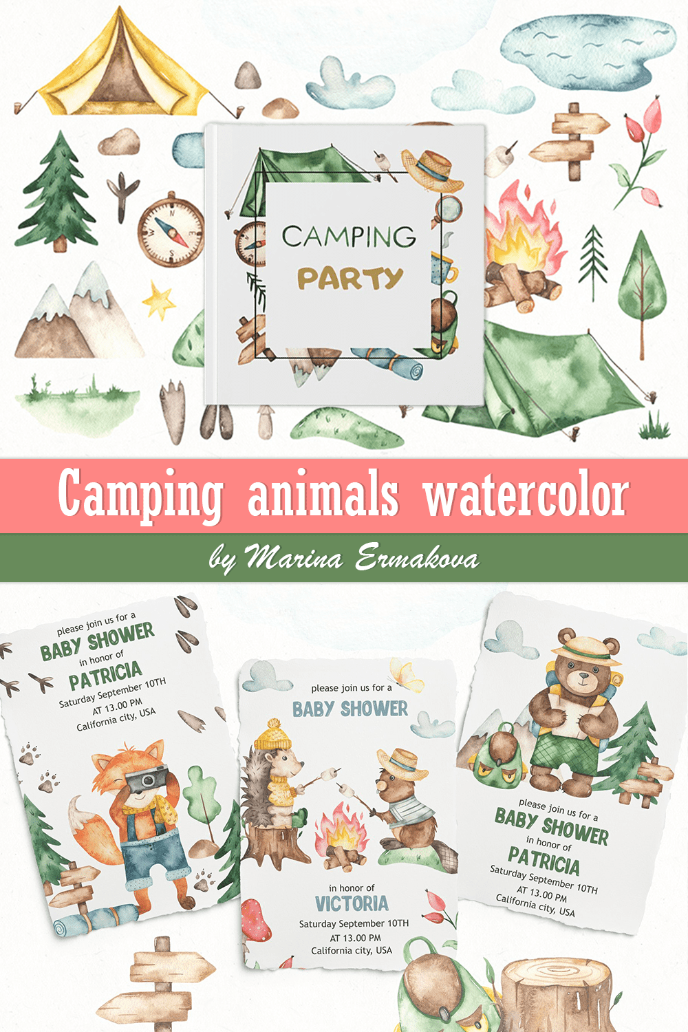 camping animals watercolor pinterest