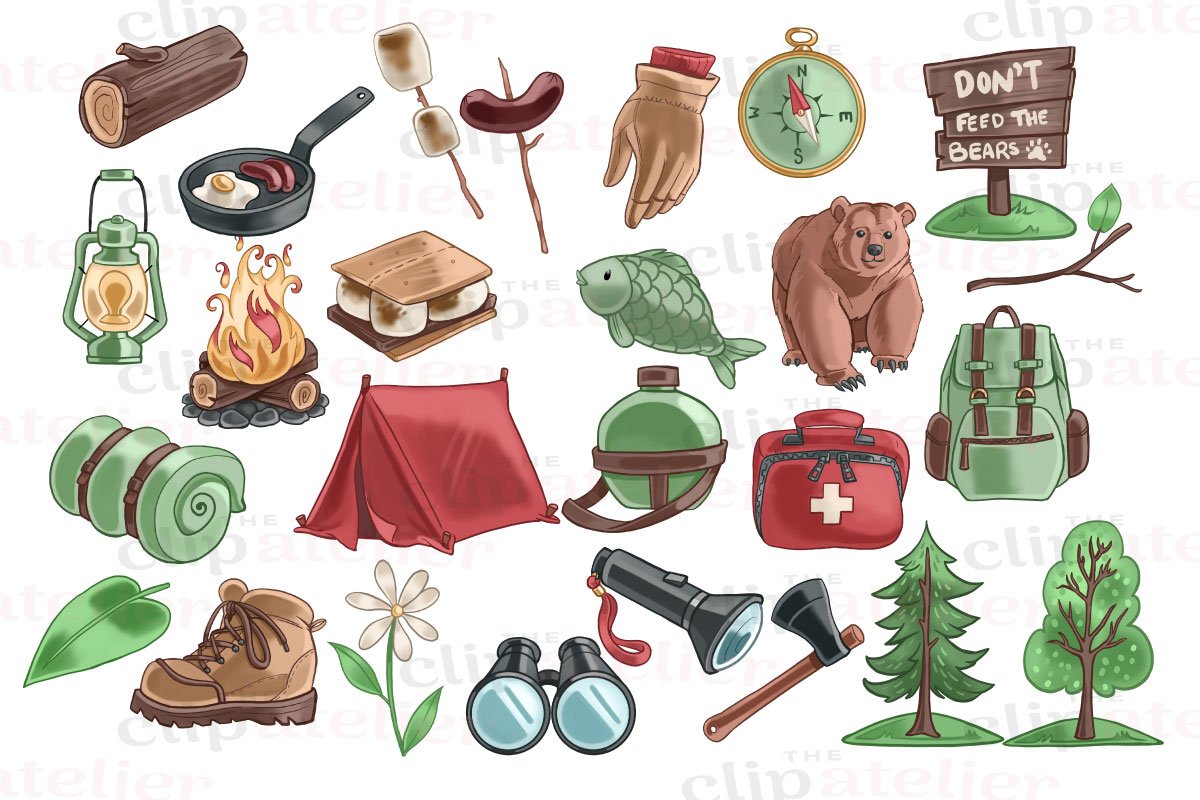 Colorful camping illustrations.