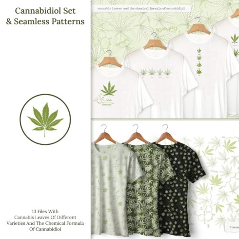 Cannabidiol Set & Seamless Patterns.