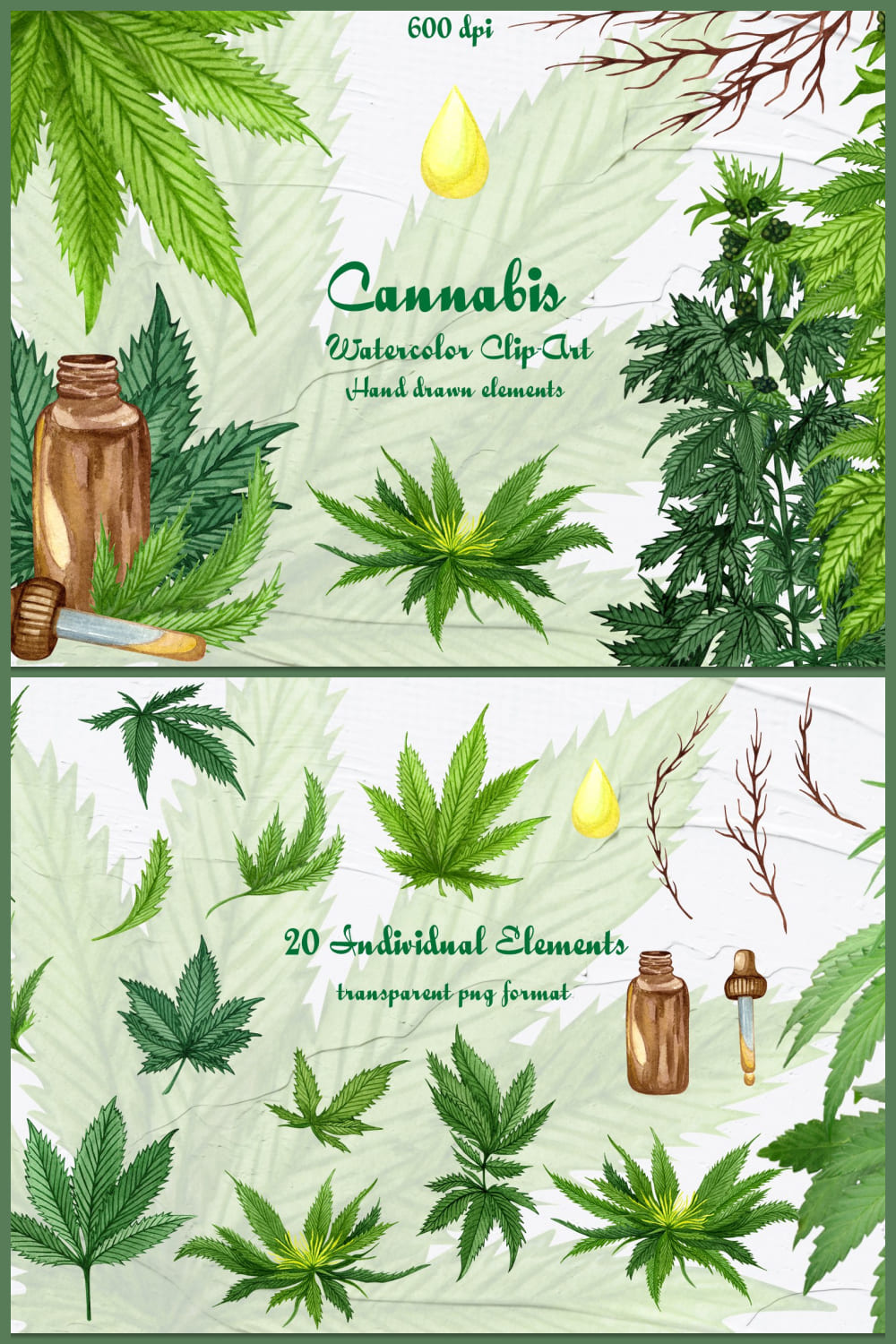 Cannabis Watercolor Bundle - Pinterest.