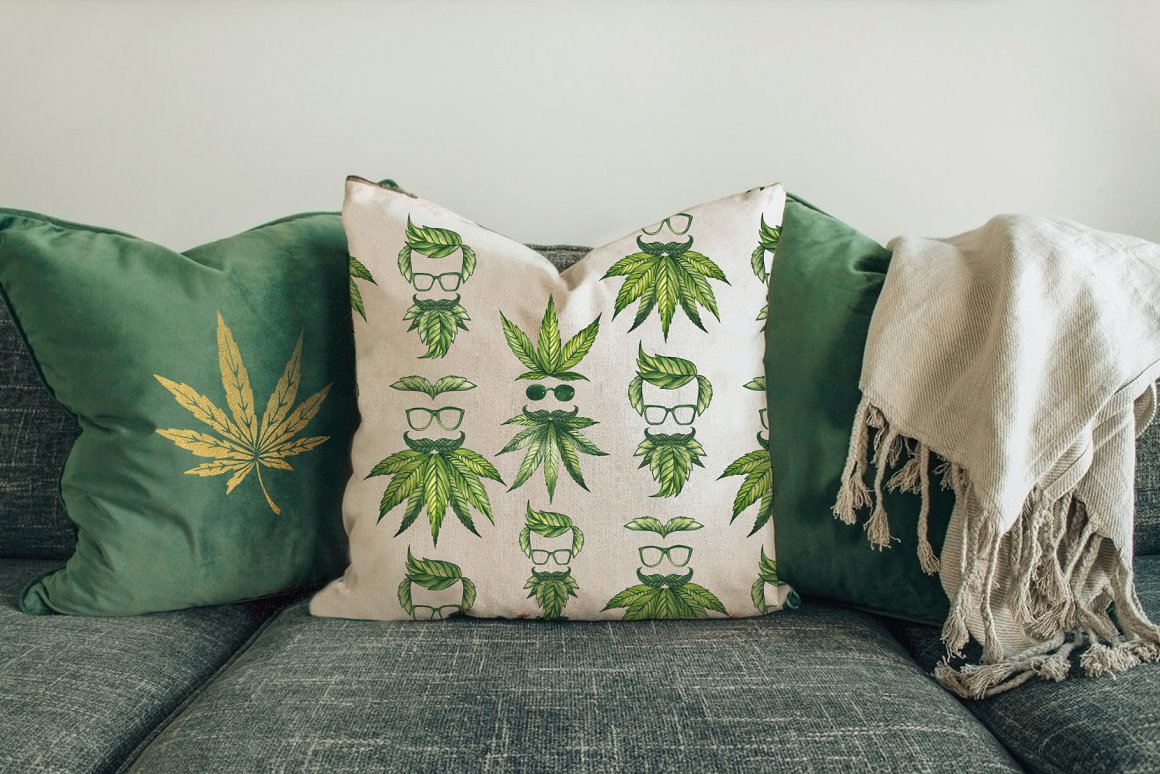 Pillow Watercolor Botanical Cannabis.