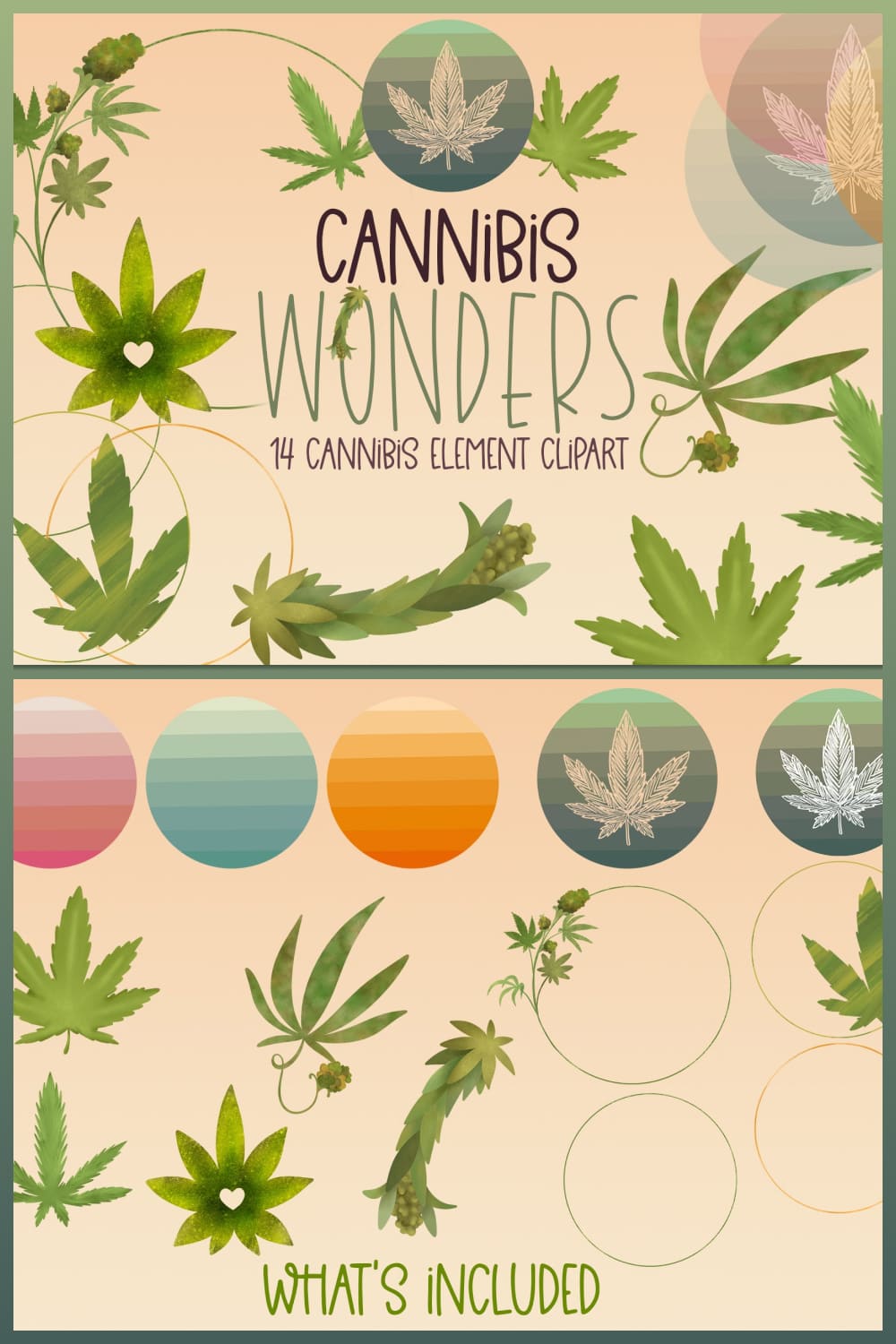 Cannibis Inspired Element Clipart - pinterest image preview.