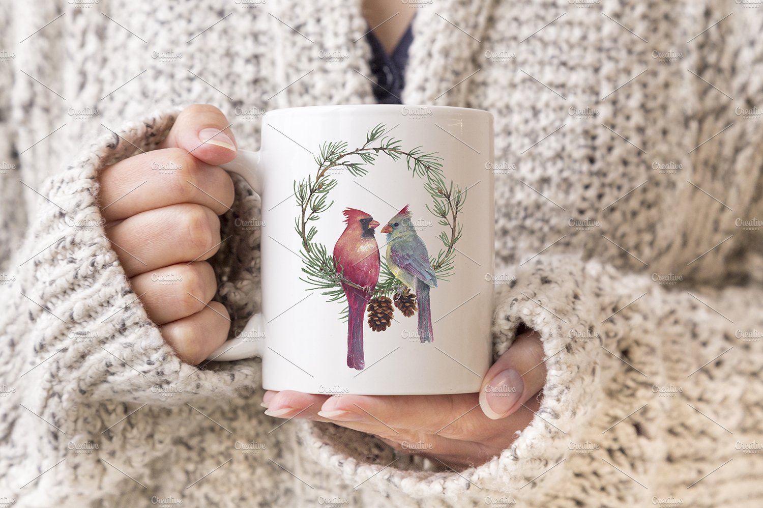 Big white tea cup with two birds lovers.