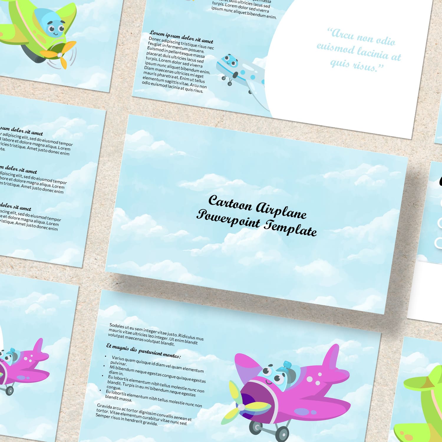 cartoon airplane powerpoint template cover.