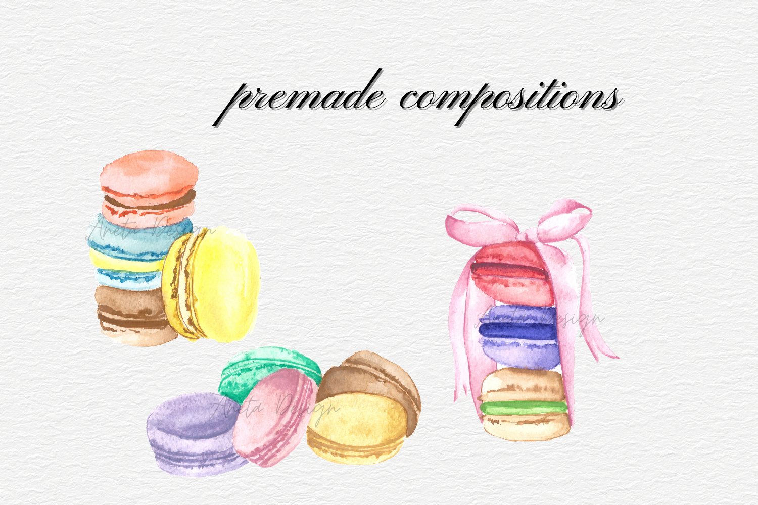 Ready watercolor macaroons compositions.
