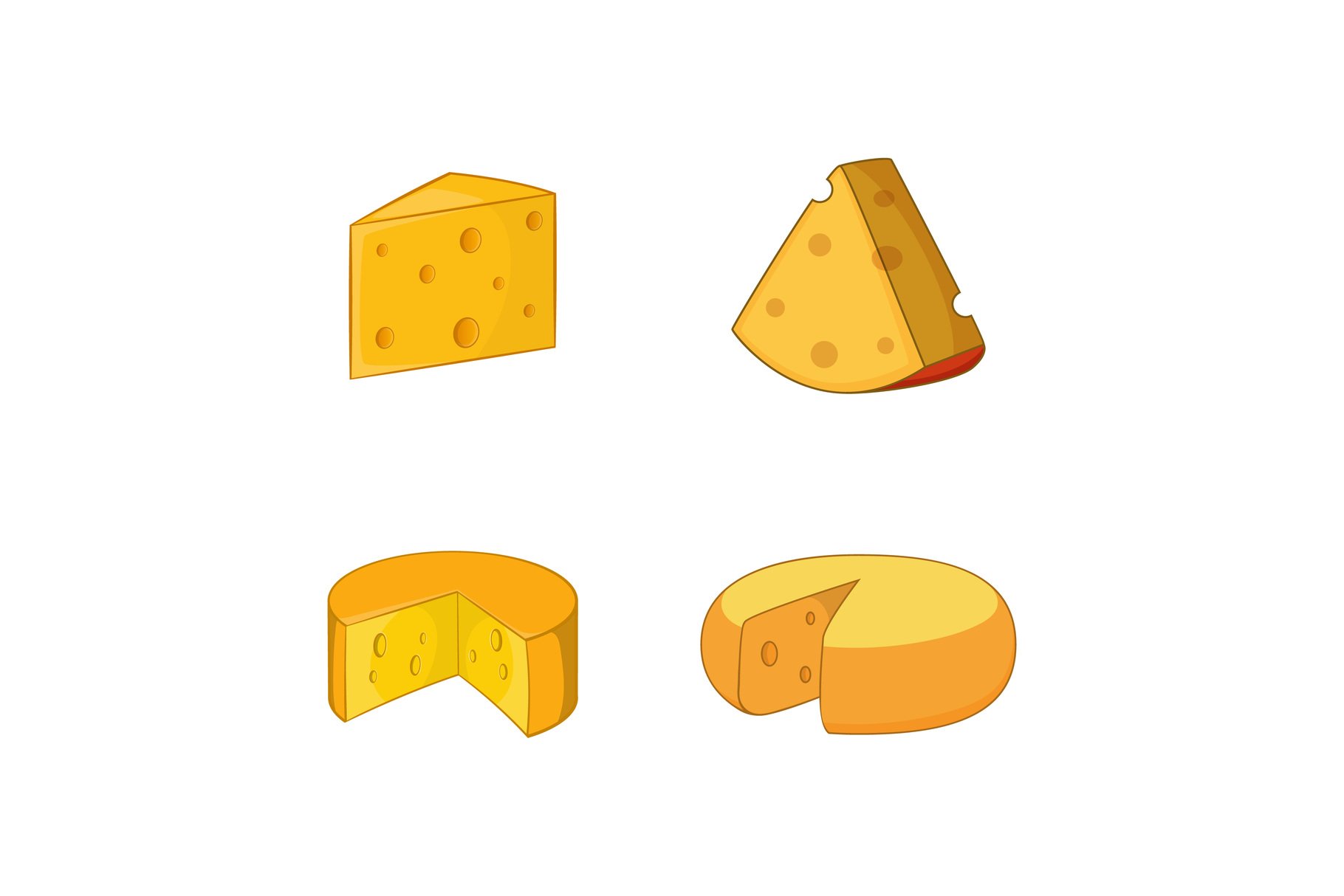 Set of icons with the image of pieces of hard cheese.