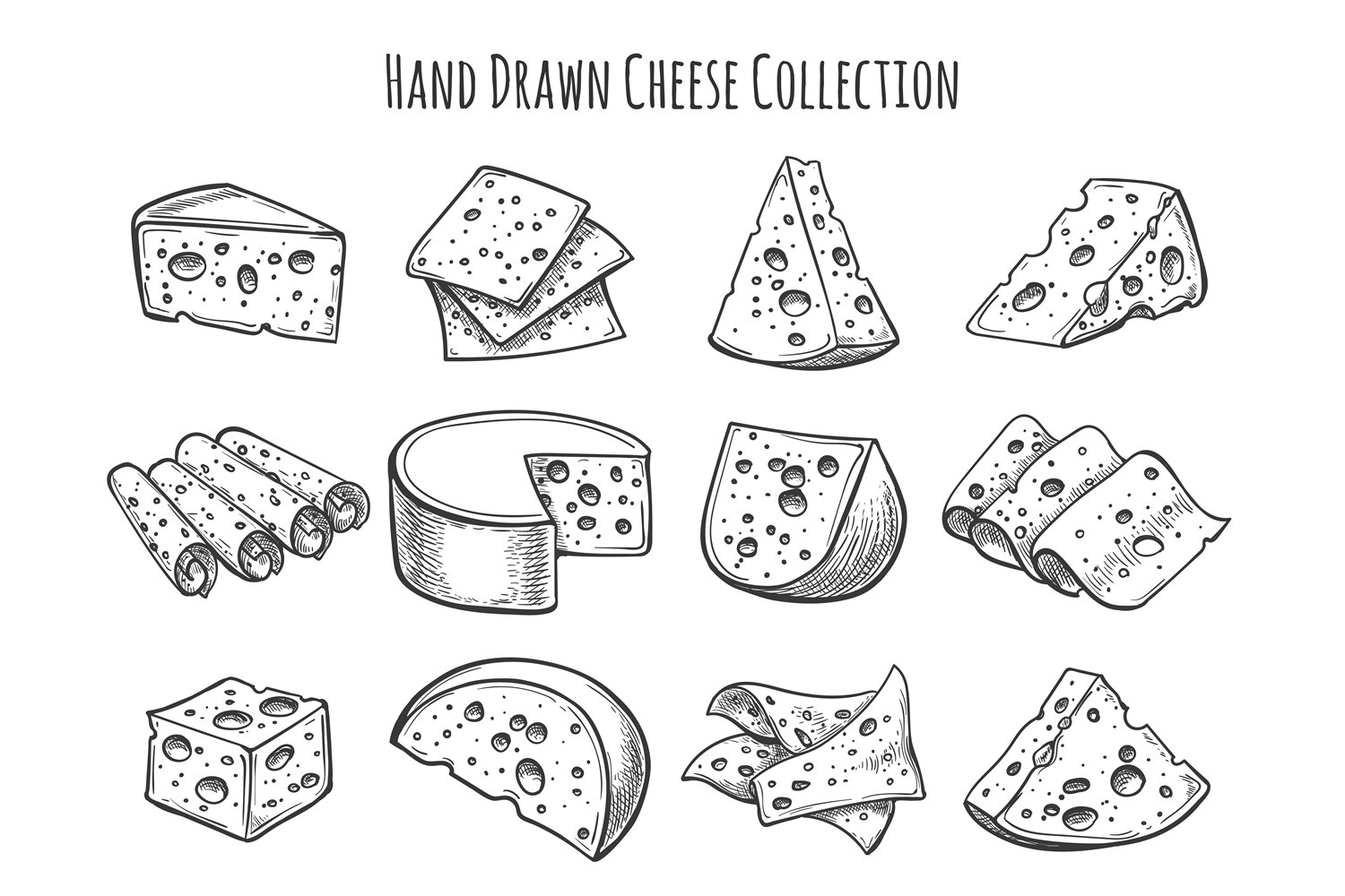 Drawing pencils image slices of cheese.