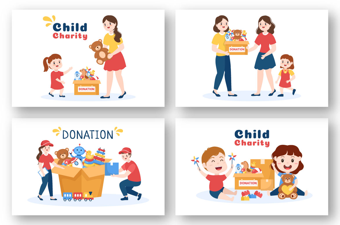 8 Donation Box Toys for Children Illustration collection.