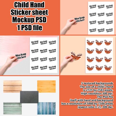 A set of images of gorgeous stickers in the form of a child's hand.