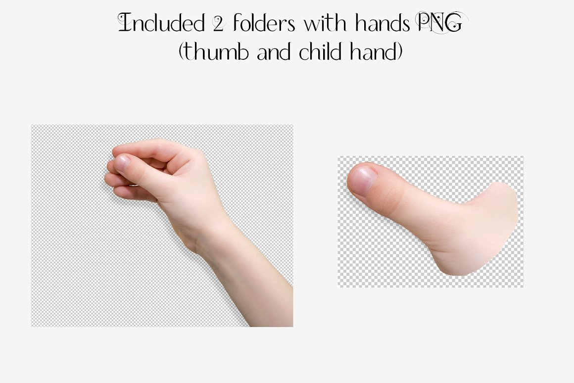 Image of charming stickers in the form of a childs hand on a transparent background.