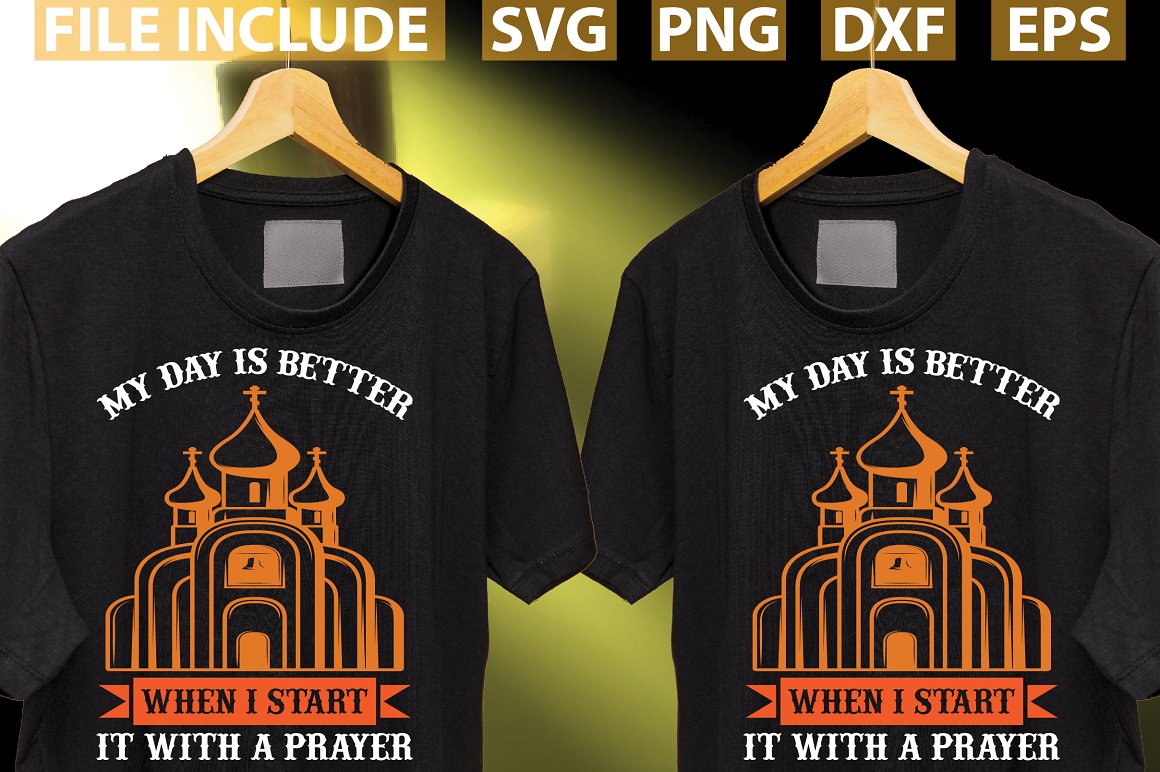 A set of black t-shirts with an adorable church print.