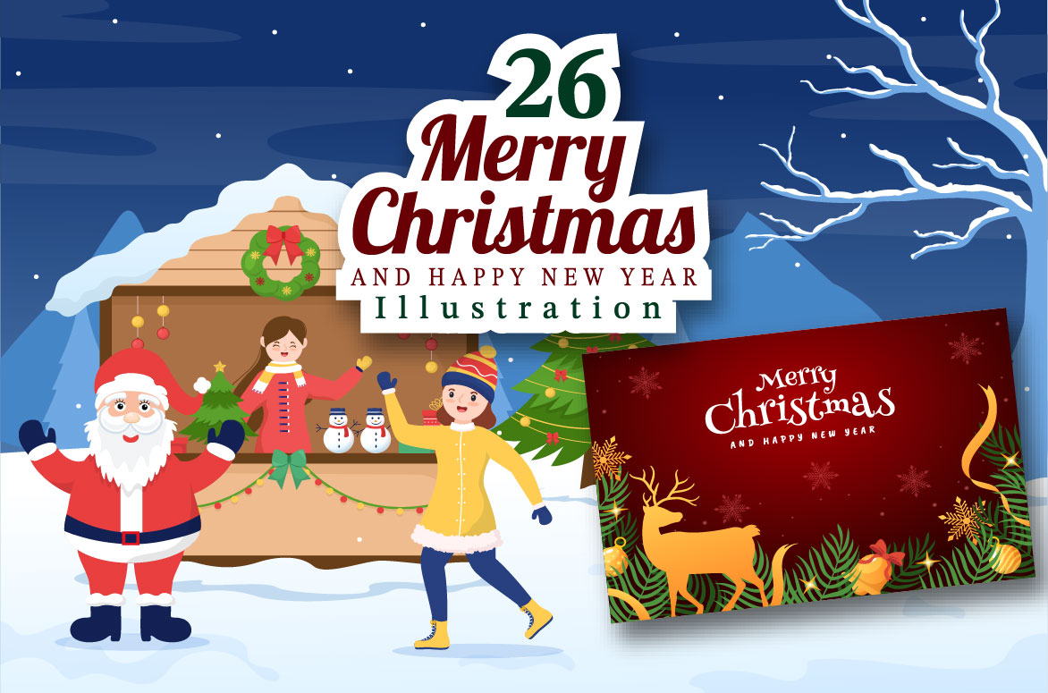 26 Merry Christmas and Happy New Year Illustration facebook image.