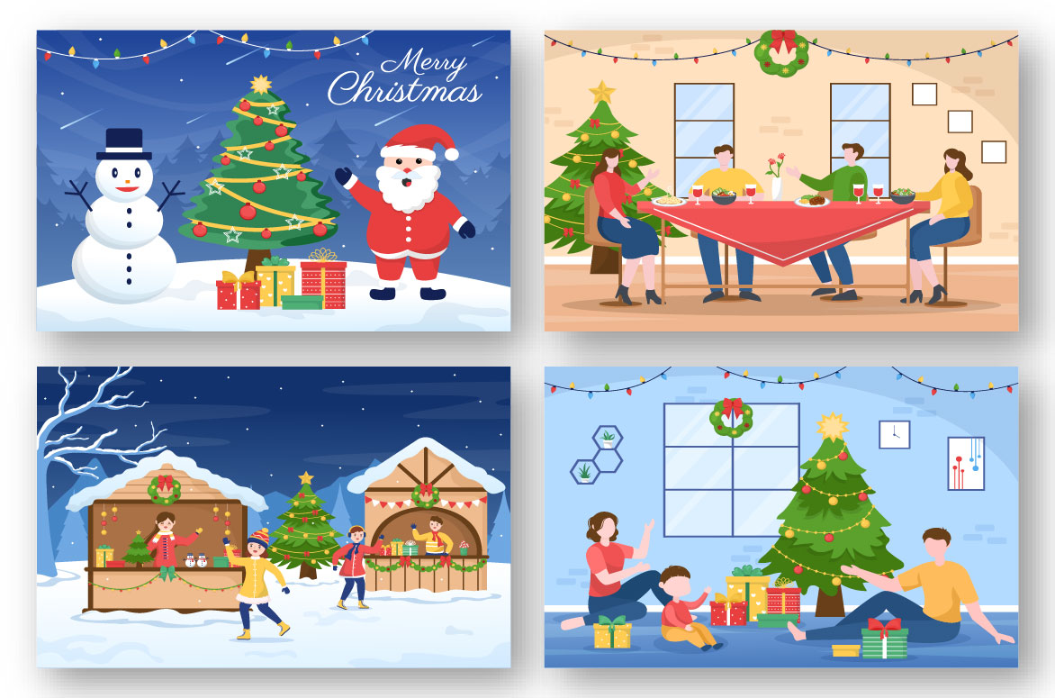 26 Merry Christmas and Happy New Year Illustration for greeting cards.
