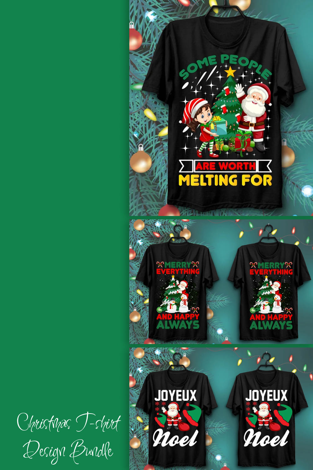 Printable happy christmas t-shirt design cover image.