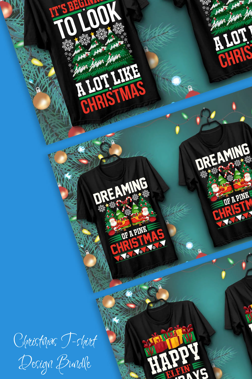 Printable happy christmas t-shirt design cover image.